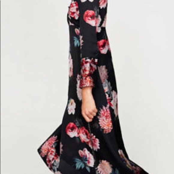 X SMALL Zara Chinese Style Silk Floral Dress - Picture 5 of 8